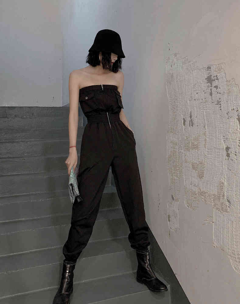 jumpsuits Black Elegant Office Lady Solid Off Shoulder Sleeveless Jumpsuit Autumn Streetwear Going Out Women Jumpsuits Udco MMS3-image-671736693