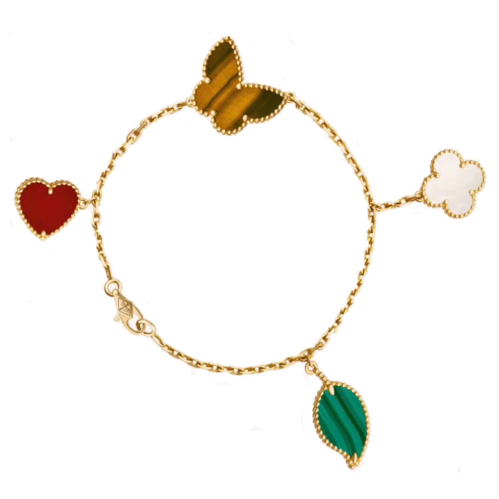 

Fashion Classic Lucky 4/Four Leaf Clover Love Butterfly Link Bracelets with Diamonds 18K Gold S925 Crystal for Women&Girls Valentine's, Black
