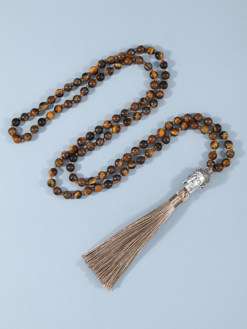 

Pendant Necklaces YUOKIAA Natural Tiger Eye Japamala Necklace Emotional Balancer Mala 108 Beads With Buddha Head Meditation Yoga
