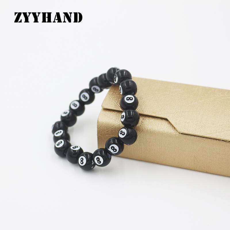 

Charm Bracelets Black Ball 8 Dice Women Bracelet Billiards Number Eight Plastic Girl Jewellery Hip Hop Lady Rock Elastic Rope Jewelry1