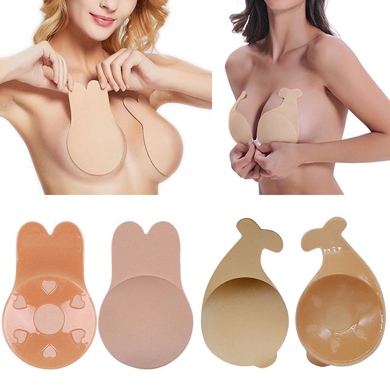 

Bras A Pair Women Silicon Bra Adhesive Strapless Invisible Push Up For Magic Instant Lift Breast Tape Sticky On, Beige