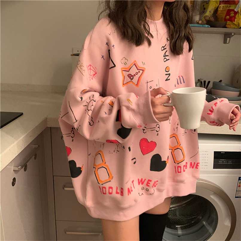 

Womens Clothes Hoodies Teen Street Harajuku Hip Hop Pastel Sweatshirt For Women Printing Loose Leisure Hoodie 211109, White