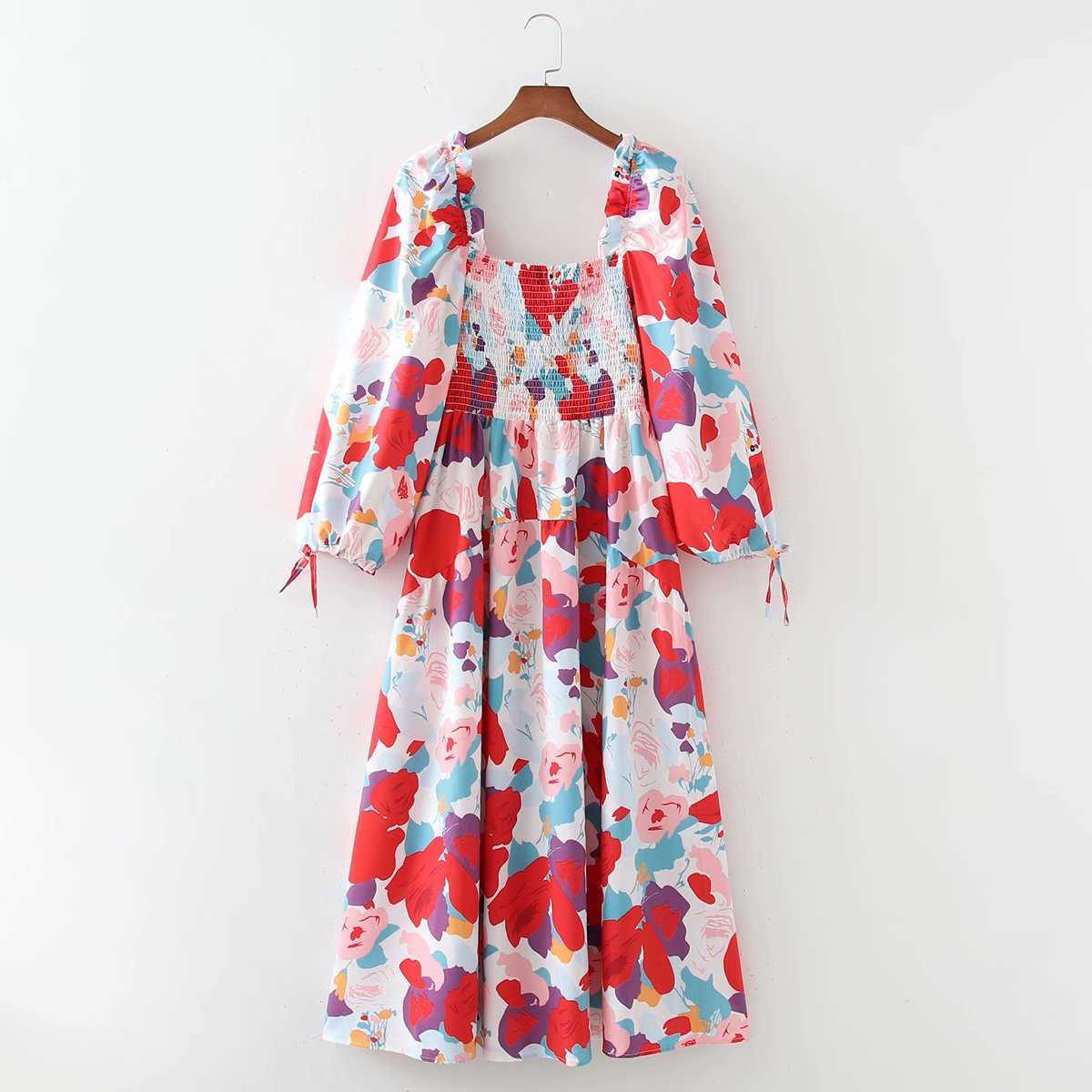 

Summer Dress Puff Sleeves Women Vintage Casual Fashion Chic Lady Maxi Dress Women 210709, Printed dress