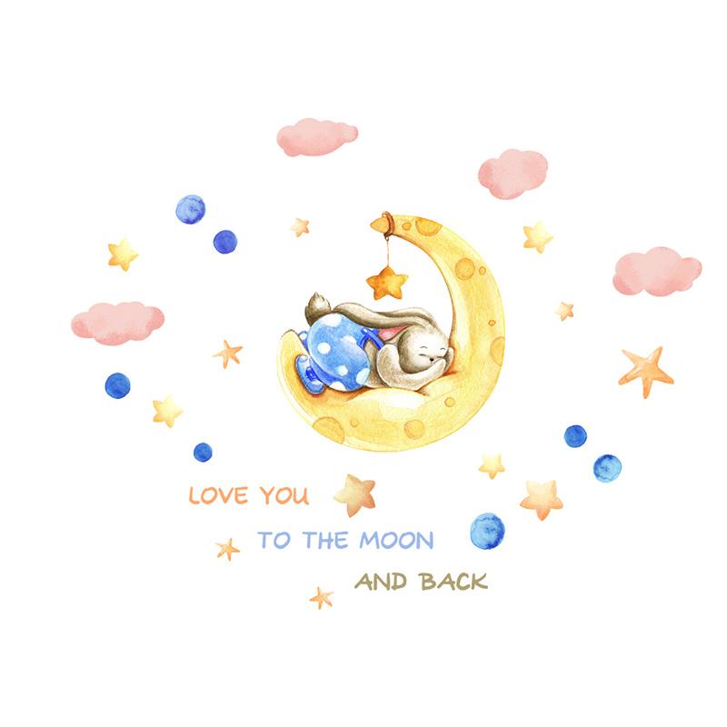 

Wall Stickers Cartoon Sleeping On Moon For Kids Room Baby Decoration Nursery Children Home Decor Cute PVC Sticker DIY