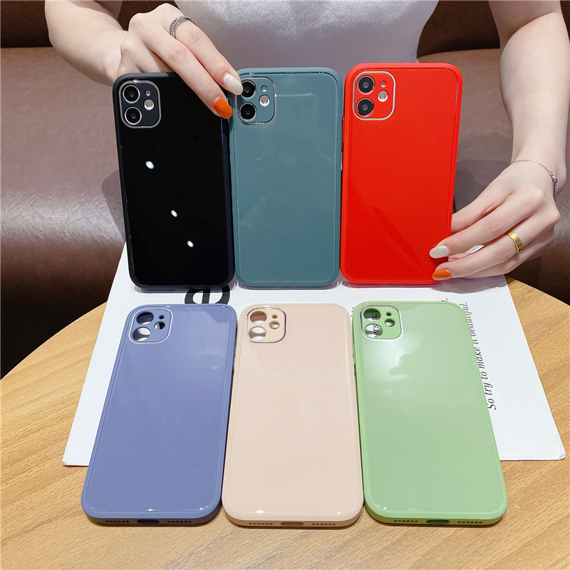 

Liquid silicone frame Phone Cases Tempered glass Cover For iphone 12 11 Pro Max XS XR X 7 8 plus, Black