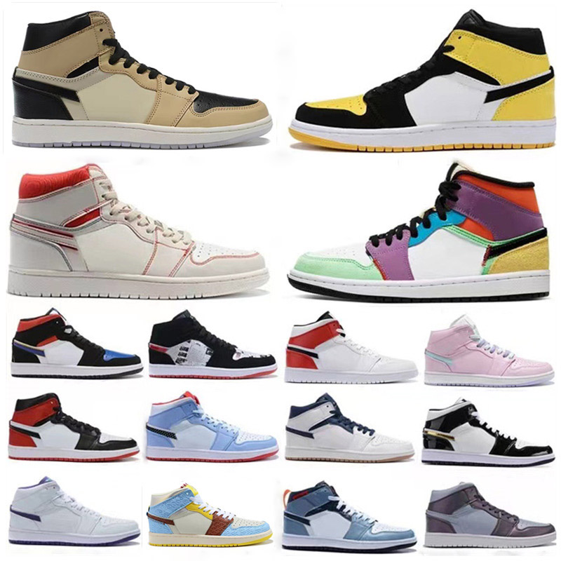 

High Basketball shoes 1s Jumpman University Blue Dark Mocha Travis Scott Trainers Prototype White Sports Nik Sneakers Mid Women Retro, Box