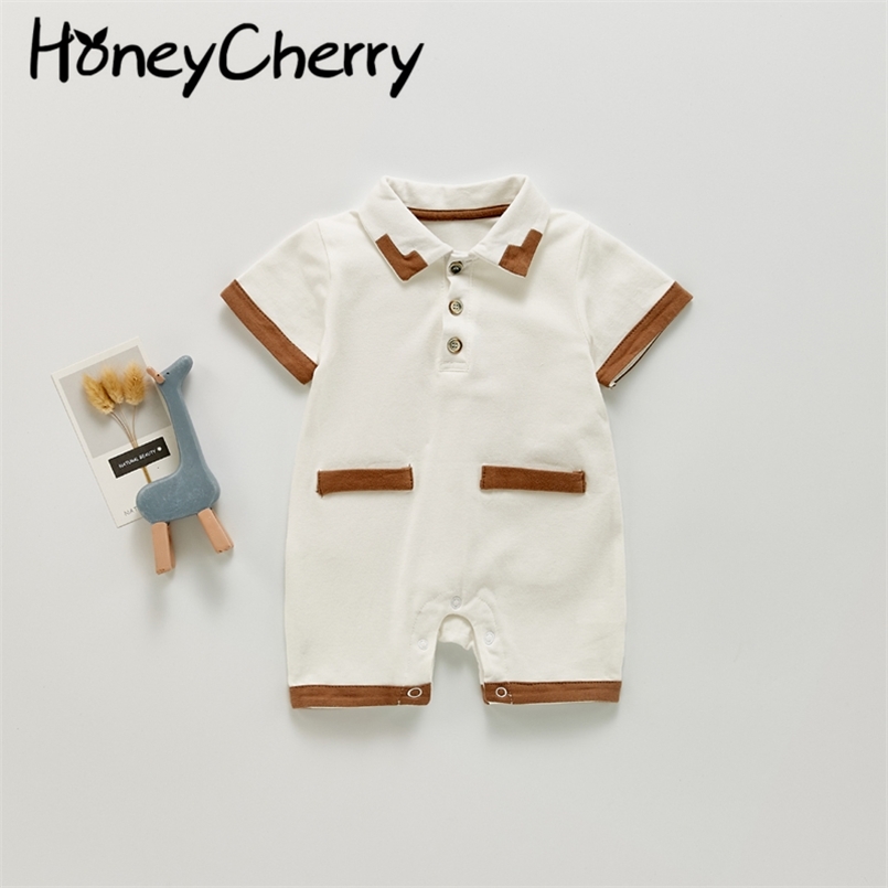 

Summer boy treasure climbing suit lapel splicing sport jump pocket 210702, White