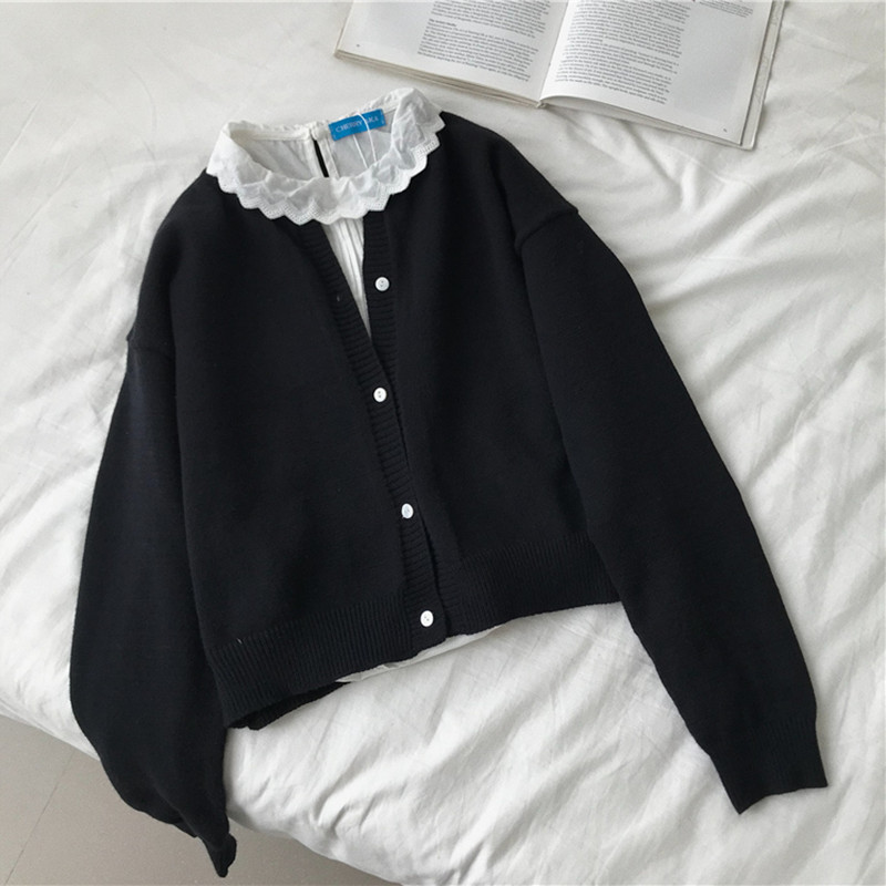 

knitted sweater Cardigan Womens korean style Knit Sweater Women solid color warm Jacket Coat Autumn (C6284), Black;brown