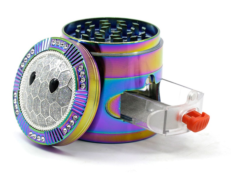 

Smoking Grinders Accessories 63mm Transparent Window With Drawer Iceblue Rainbow Color 4 Parts Zinc Alloy Diamante Turtle Shell Herb Grinder