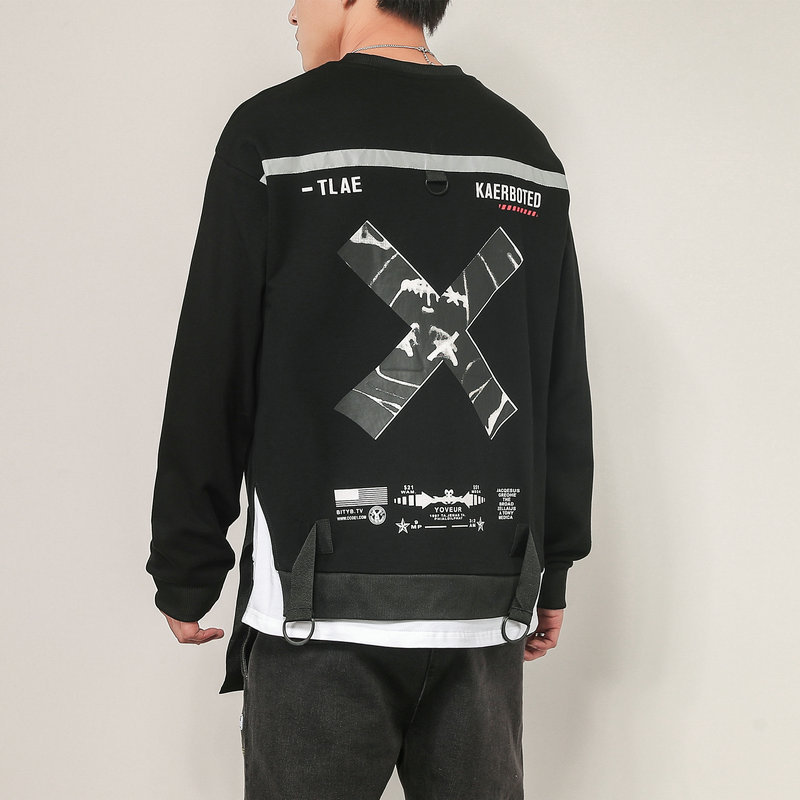 

Men's Fleece 2021 Sweater Round Neck Fake Two Large Korean Fashion Clothes, Black