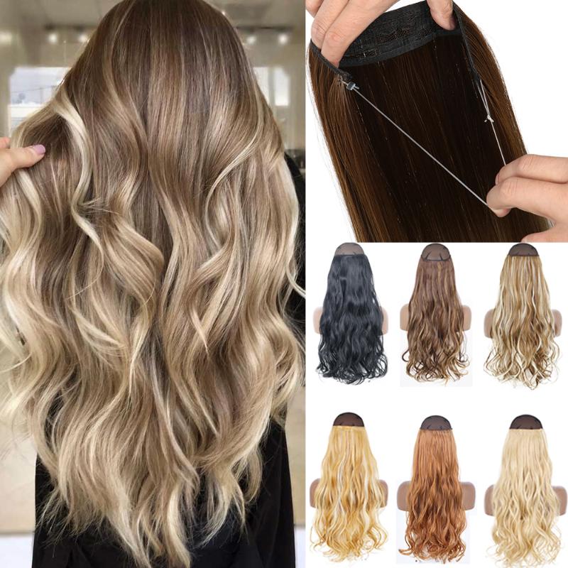 

Synthetic Wigs No Clip Halo Hair Curly/Straight Secret Wire Natural Hidden Hairpieces Adjustable Transparent, Sq66-27h613