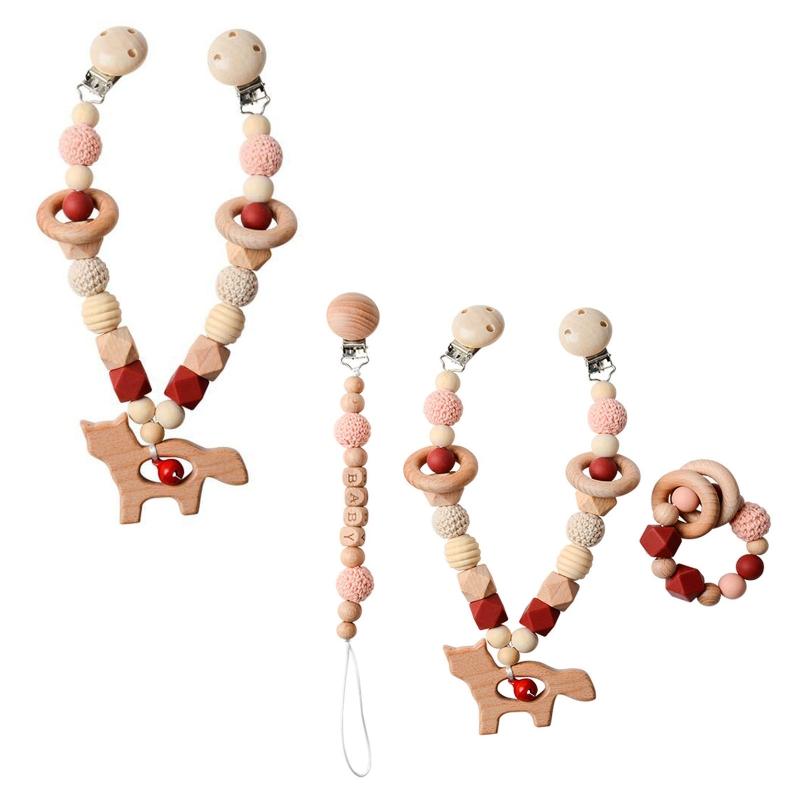 

Stroller Parts & Accessories Baby Pram Pendant Rattle Pacifier Chain Clip Wooden Beads Bracelet Teether Toy