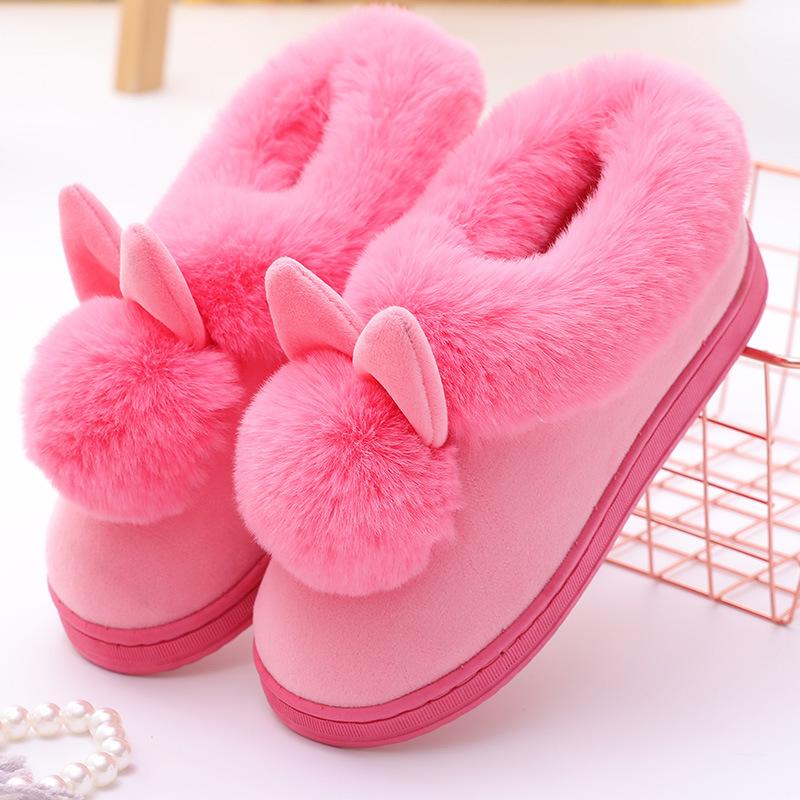 

Slippers Fashion Winter Couples Cotton Warm Indoor Household Decoration Thick Bottomed Solid Color Plush Flat Shoes, Black
