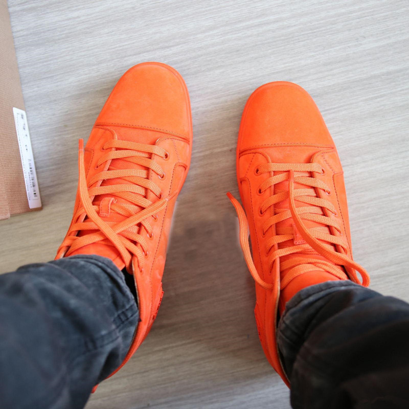 

2021 Brown Suede Leather Designer Casual Shoes Sneakers Flat Perfect Quality High Top Red Bottom Luxury Women, Orange