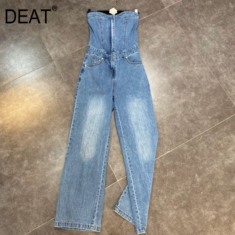 

Spring Summer Fashion Casual Zipper U-shaped Bra Waist Closed Slim Sexy Fried Street Straight Jeans Jumpsuit SK175 210525, Figure color