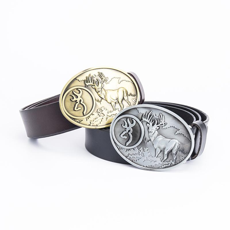 

Belts KDG European And American Men's Personality Simple Deer Brand Zinc Alloy Belt Buckle Retro Leather Youth Trend, Green