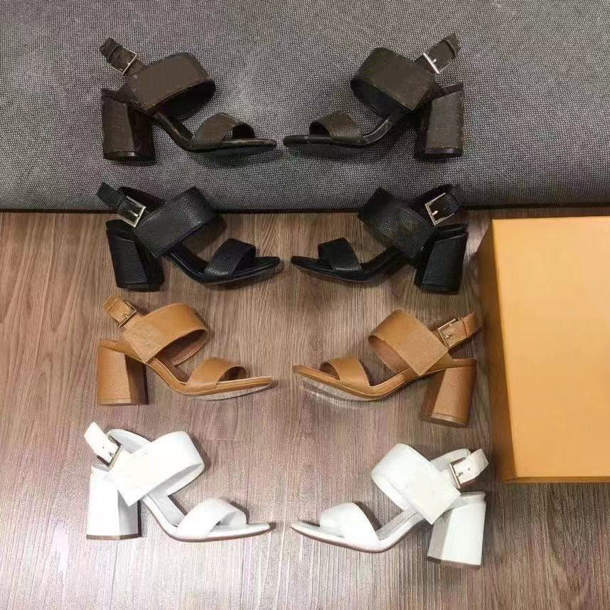 

Women Leather Silhouette Sandals High-heels Ankle Strap Mid Sandal Flower-shaped heel High Quality Dress Wedding Shoes with box, Socks