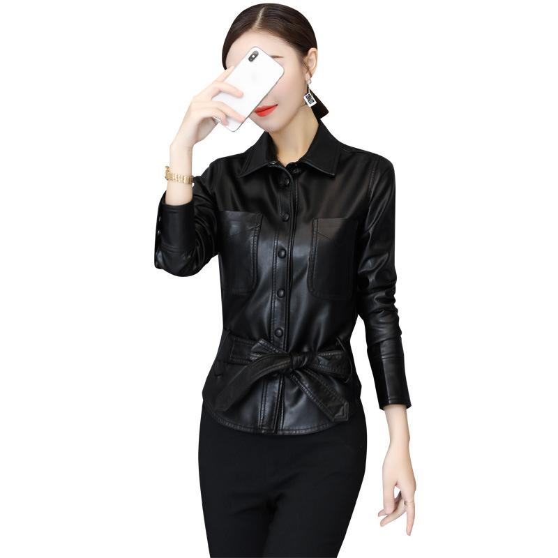 

Women's Leather & Faux Fashion Turn-down Collar Short Jacket For Women Casual Slim Motorcycle PU Solid Pockets Coats, Black