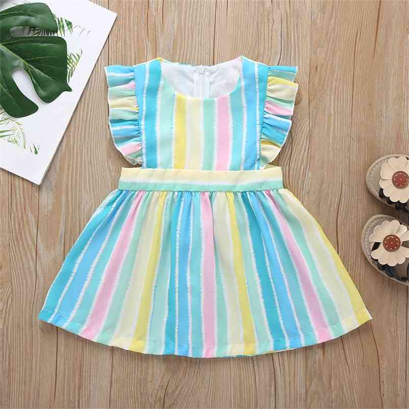 

Summer Girls Dress Sleeveless O Neck Striped Muti Cute Vestidos 9M-5T 210629, Pink