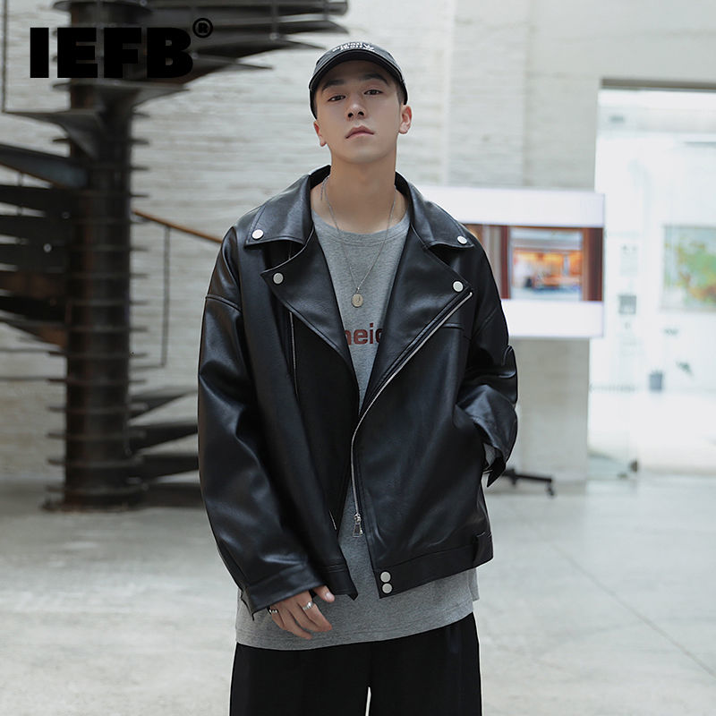

2021 new autumn loose street men's cool PU leather jacket men's trend motorcycle zipper jacket black green beige