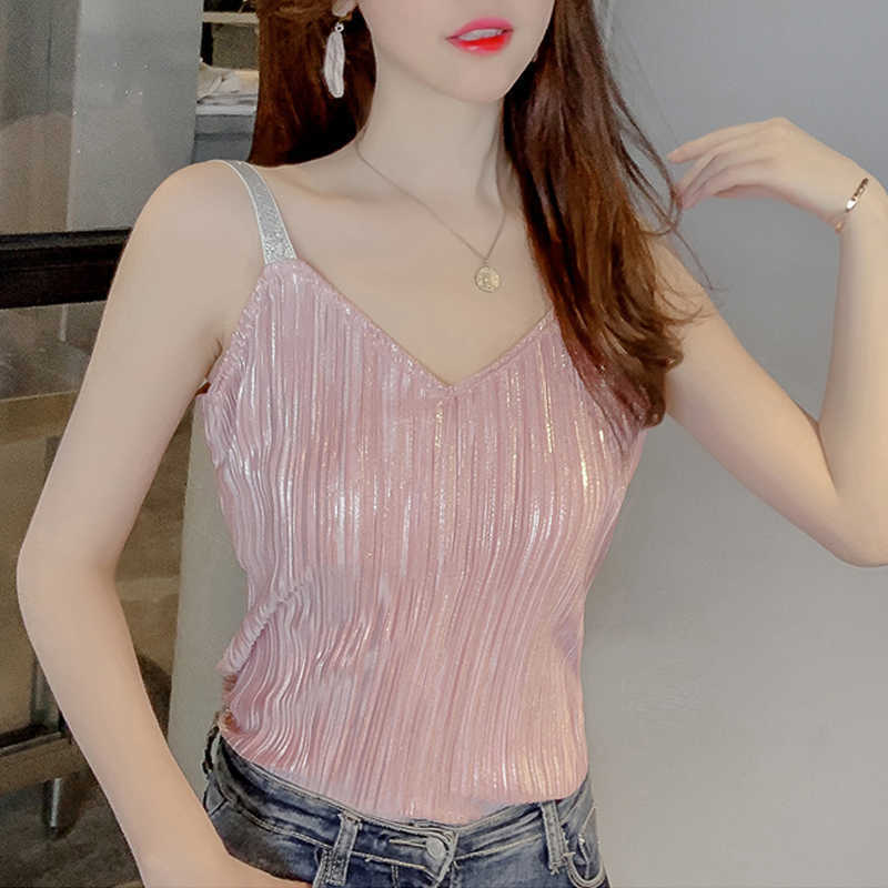 

Summer Women' Pure Color Slim Sleeveless Sling Elegant Striped Stretch Ladies Thin Vest High Quality 210527, Beige