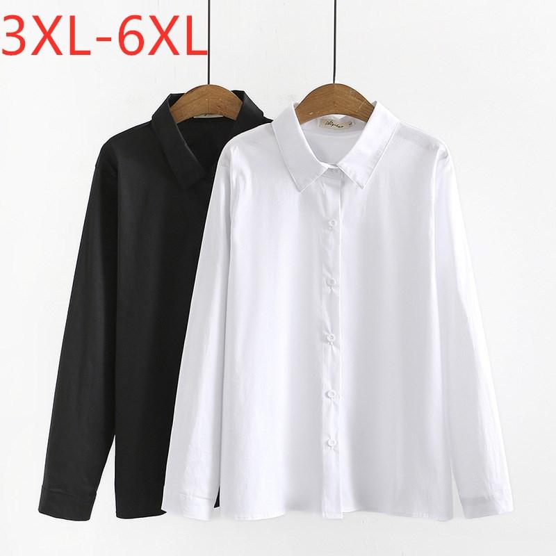 

Plus Size T-Shirt 2021 Ladies Spring Autumn Tops For Women Large Long Sleeve Loose White Black Cotton Formal Shirt 3XL 4XL 5XL 6XL