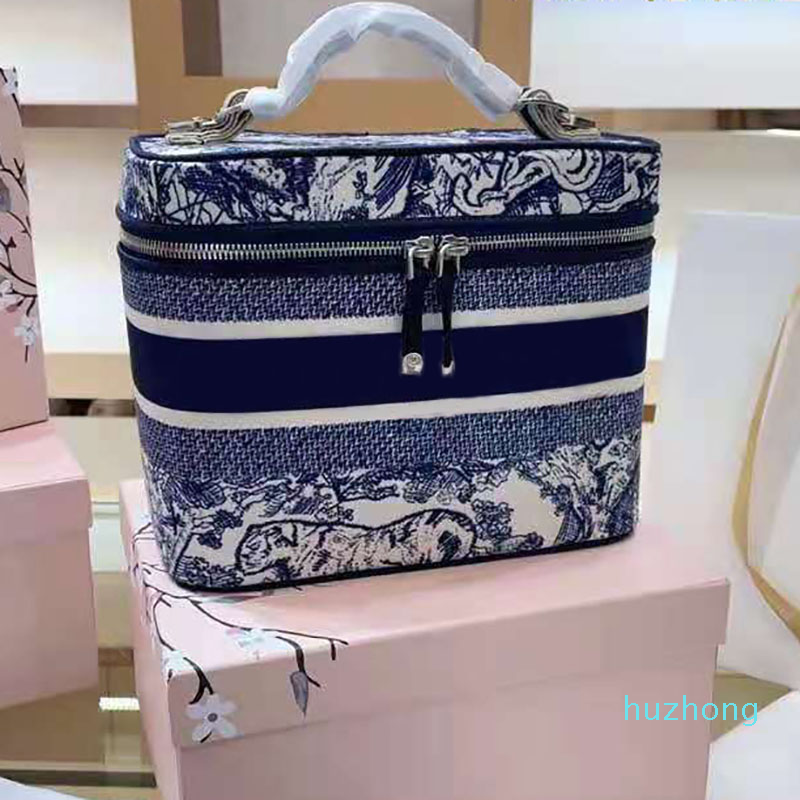 

Best-selling female fashion Cosmetic Bags designer canvas beauty bag luxury brand large capacity tiger pattern makeup storage box, Blue