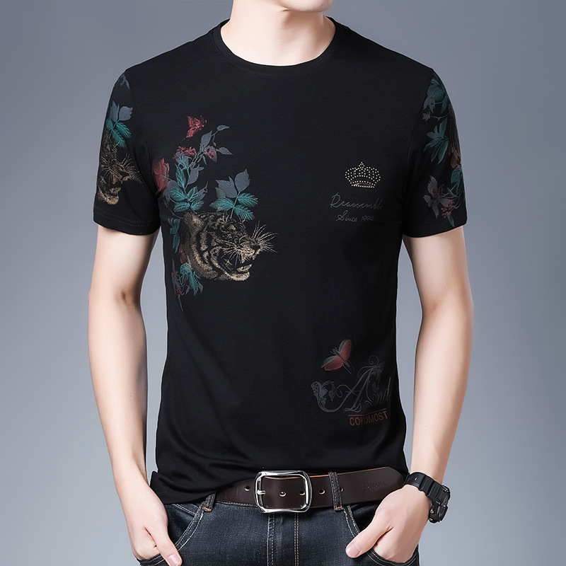 

Short-Sleeved T-shirt Mens Slim-Fit Korean-Style Young and Middle-Aged Fashionable Mens Summer Casual Polo Collar Pure Color Cotton Half-Sle, Black;white