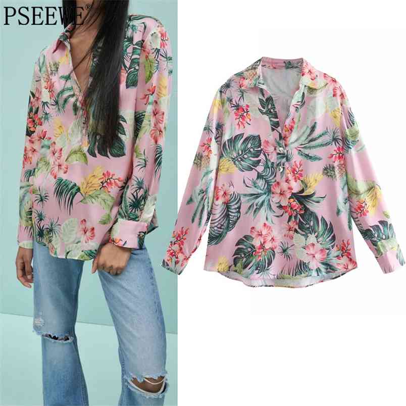 

Blouses Women Floral Print Pink Shirts Woman Long Sleeve Blouse Female Vintage Button Up Summer Beach Shirt 210519, Red