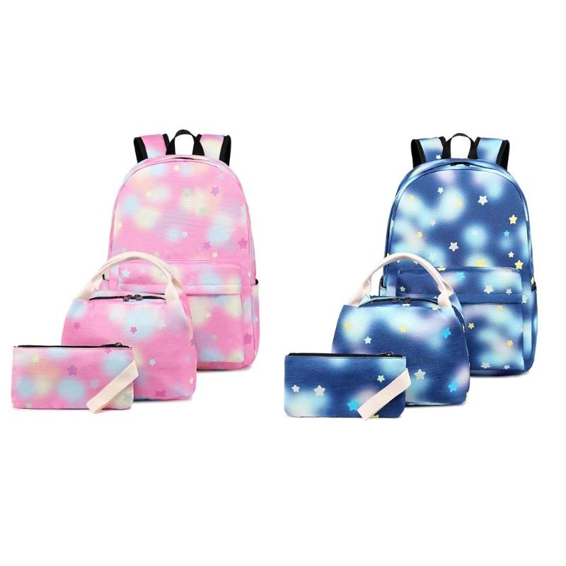 

School Bags 3pcs Backpacks For Teen Girls Nylon Travel Laptop Daypack Bookbags With Lunch Bag Pencil Case Set, Blue