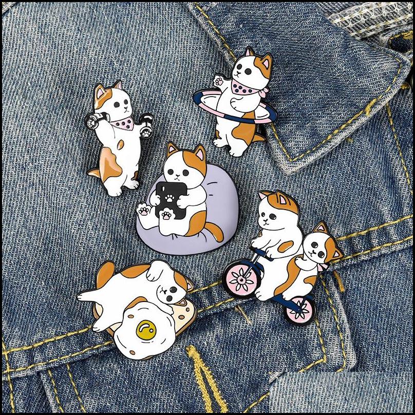 

Pins, Brooches Jewelry Cute Cat Bike Enamel Pin For Women Girl Fashion Accessories Metal Vintage Pins Badge Wholesale Gift Drop Delivery 202