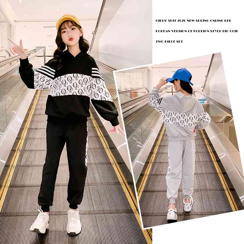 

Girls' clothes 2021 new set spring and autumn net red foreign style Korean version big children's sports sweater two-piece
