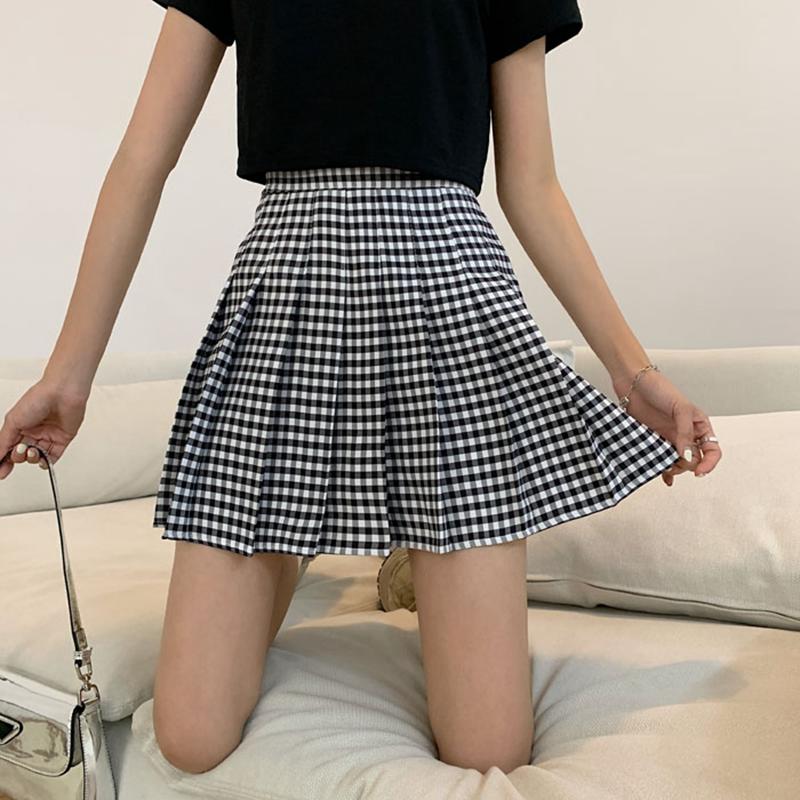 

Skirts BETHQUENOY Black Plaid Pleated Saias Mulher Plisada Spodnica Damska Women Mujer Faldas Woman Skirt Femme Midi Jupe 2021