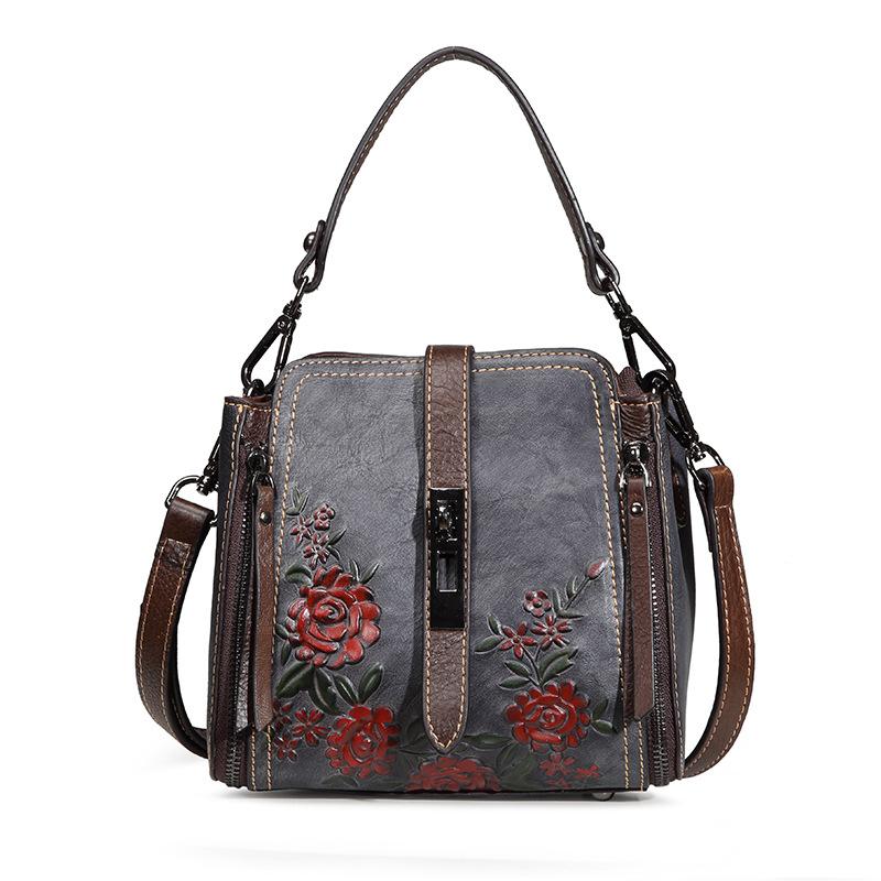

Vintage Embossing Genuine Leather Women Shoulder&crossbody Bags Casual Small Bag Cowhide Floral Tote Handbags Mochila Shoulder
