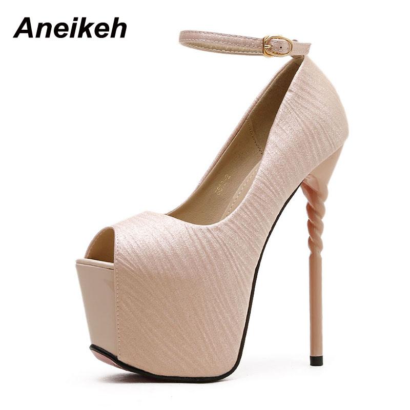 

Aneikeh 2021 Fashion Spring Women Shoe Solid Thin Heels Pumps Flock Peep Toe Basic Party Platform Black Size 35-41 Dress Shoes