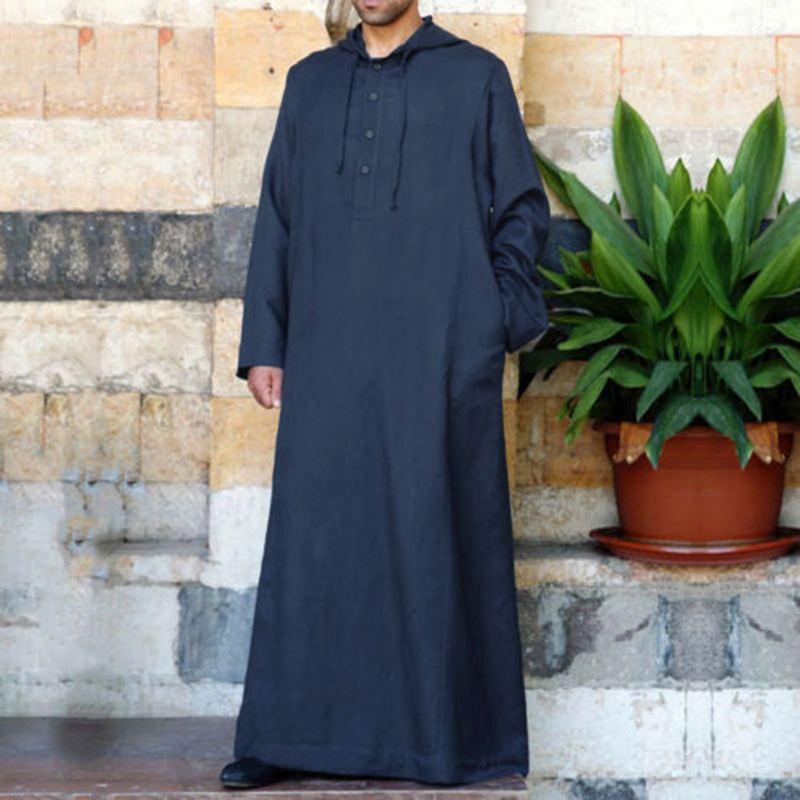 

Muslim Robe Hoodies Kaftan Dressing Mens Saudi Arab Dubai Long Sleeve Thobe Arabic Islamic Jubba Man Clothing 2021 Ethnic