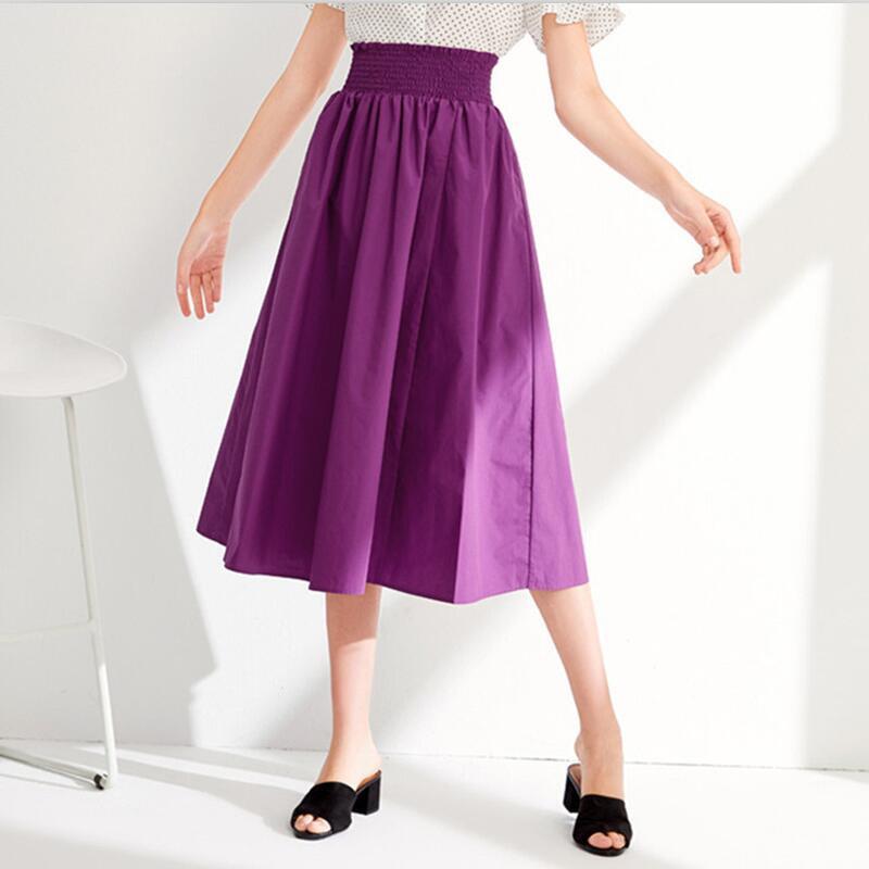 

Skirts Candy Color Women 2021 Spring Autunm Office Long Elegant Elastic Waist Maxi Cotton Linen Plus Size 6XL 7XL, Black