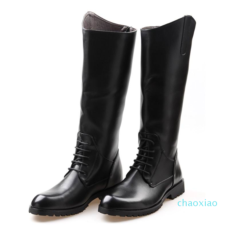 

New Arrival Fashion Designer Black Long Knee Boots Men Round Toe Riding Boot Cowboy PU leather Motorcycle Boot Man Botas Size 38-45