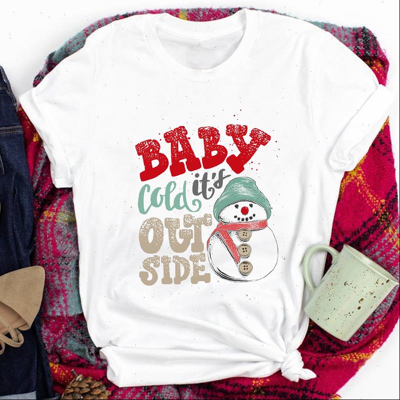 

Tees Womens T Shirts for Women Lady Snowman Winter Year Happy Holiday Merry Christmas Print Tshirt Clothes Top Graphic Female, White