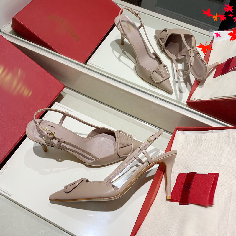 

2021 Good Quality Fashion Women Luxurys Designers Shoes Designer Sandals Womens Luxury HighHeels Sandal Dress Shoess With Box Size 35-41 -K393, Pearl pink