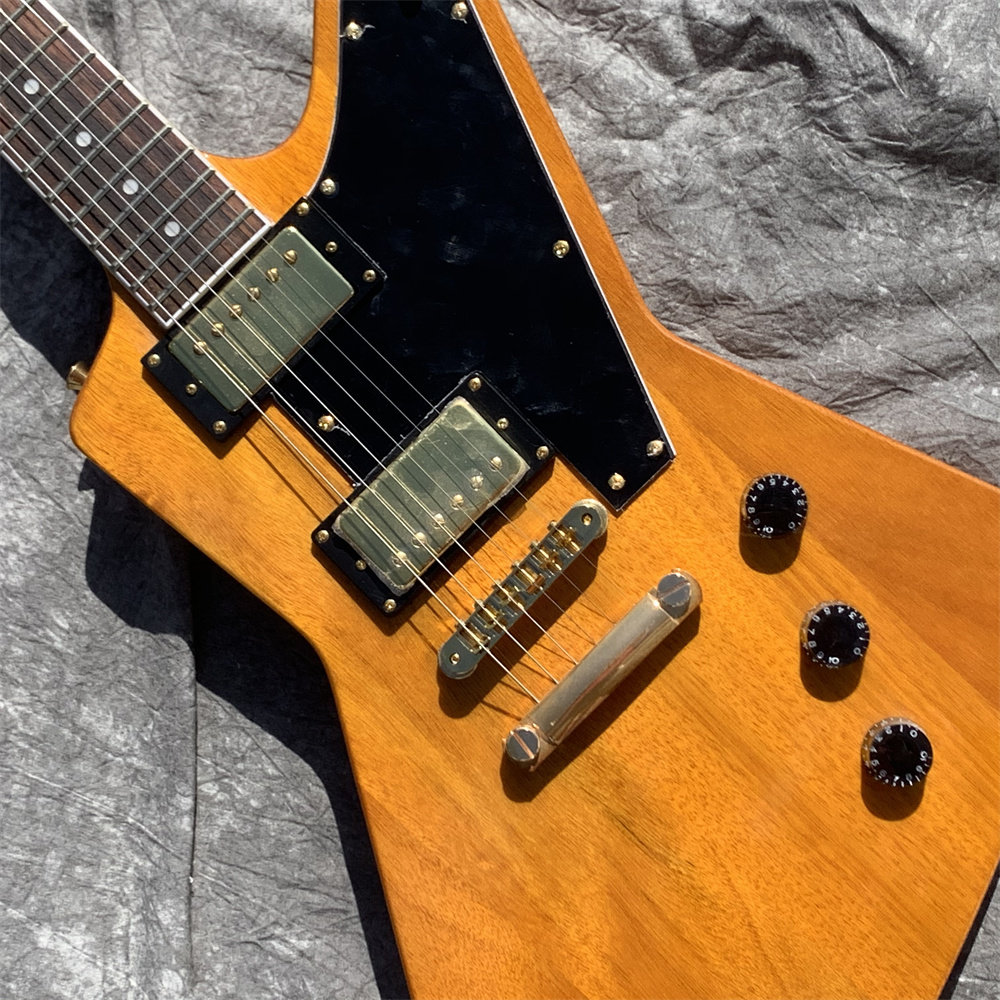 

electric guitar explorer natural wood guitar