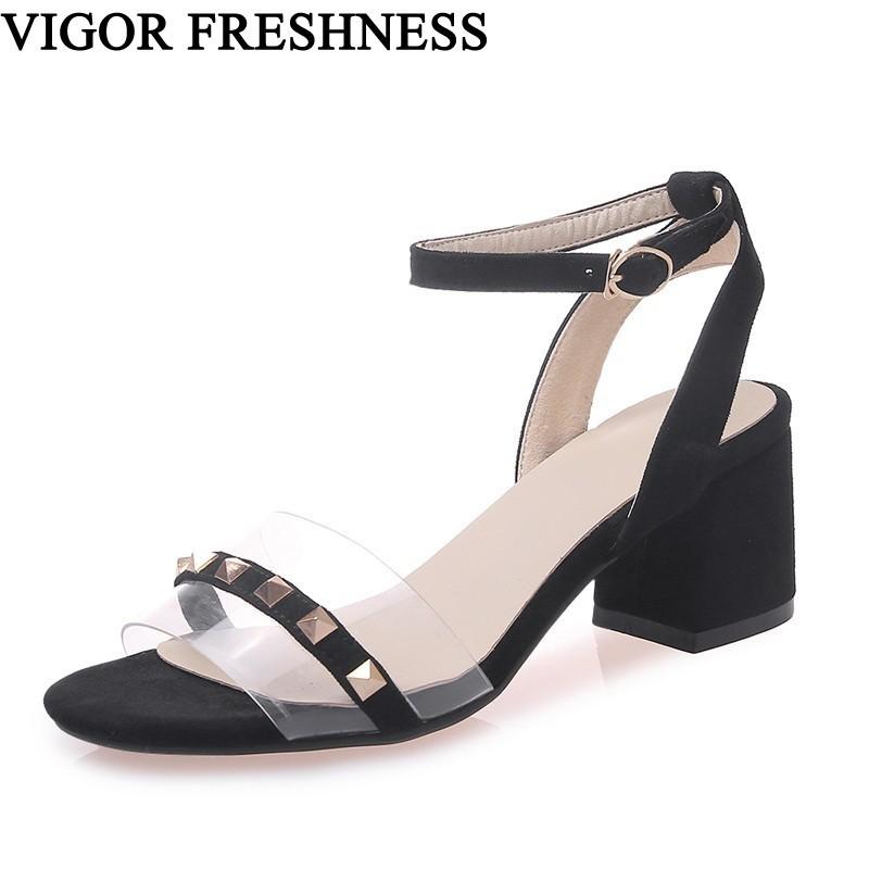 

Sandals VIGOR FRESHNESS Women Shoes Heels Rivet Wedding Woman Summer Transparent Dress Party MY276, Black