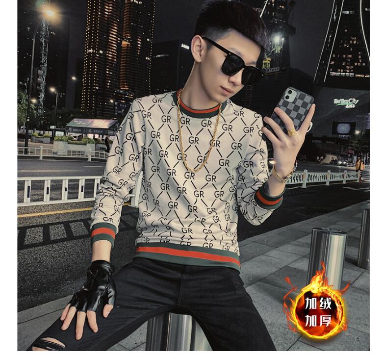 

European station autumn new product sweater men's Hoodies & Sweatshirts trendy brand hit color bottoming shirt round neck pullover long sleeve printed jacket, W1