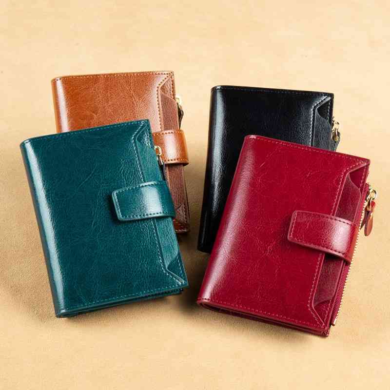 

2020 new leather lady's wallet multi function RFID anti theft brush large capacity change Zipper Wallet, Wine