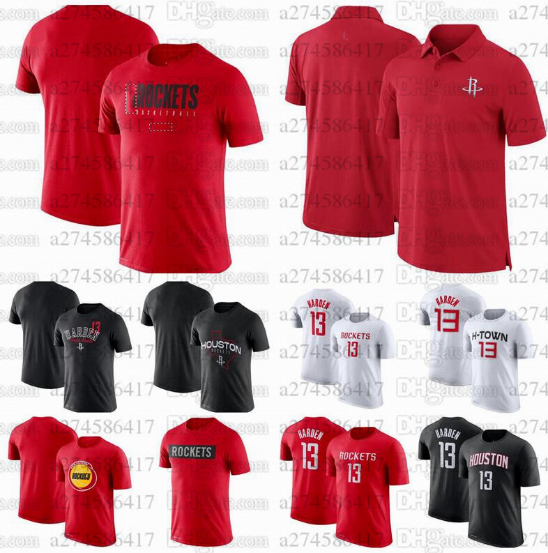 

Men Basketball Fans Tops Tees Houston Rocket 35 Christian Wood 13 James Harden 0 Westbrook Red white Icon Player Number polo T-Shirt, Black