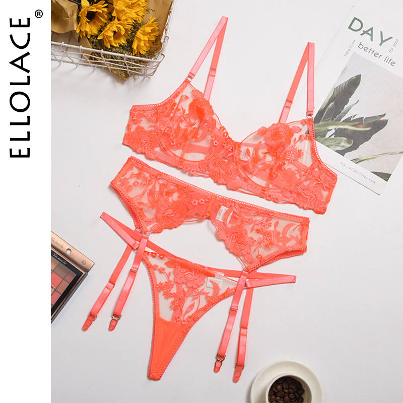 

2021neon floral lingerie 3 piece set transparent underwear women push up bra with bone erotic lingerie sensual lingerie set, Black;white