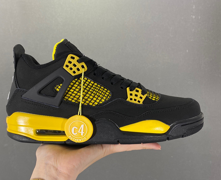 

High Quality 4 Thunder Men Basketball Shoes 4s Black White-Tour Yellow mens outdoor Sneakers Trainers Sports 308497-008 With box us 7-13