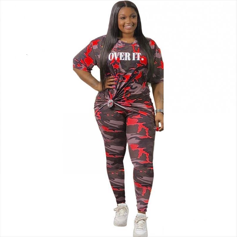 

5xl plus size letters womenpant print 2 set o neck and skinny pants suit fashion camouflage tracksuit outfit, White