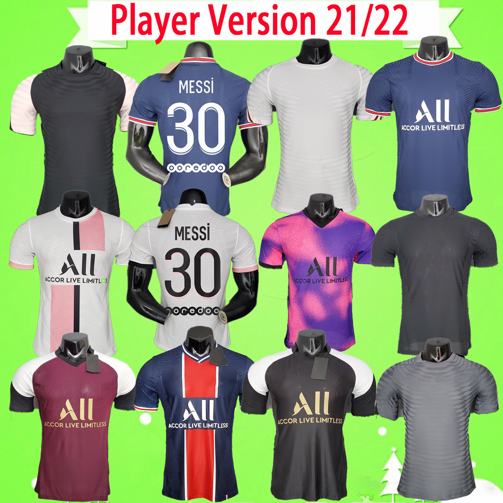 

#30 MESSI Maillot de foot Player version paris 2021 2022 soccer jerseys pink third purple home away blue white fourth red 21 22 MBAPPE football shirt training wear suit