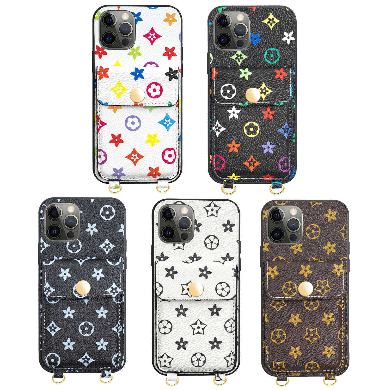 

With crossbody chain phone case pu leather card slot pocket mobile holder shell cover for all iphone models 8 10 11 12 pro max G118EVNE, Color black